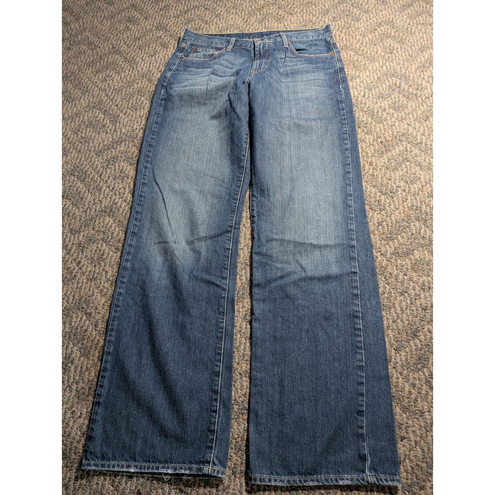 Lucky Brand Dungarees Mens 34 Blue Bootcut Jeans Long Length 72X8010 Cotton